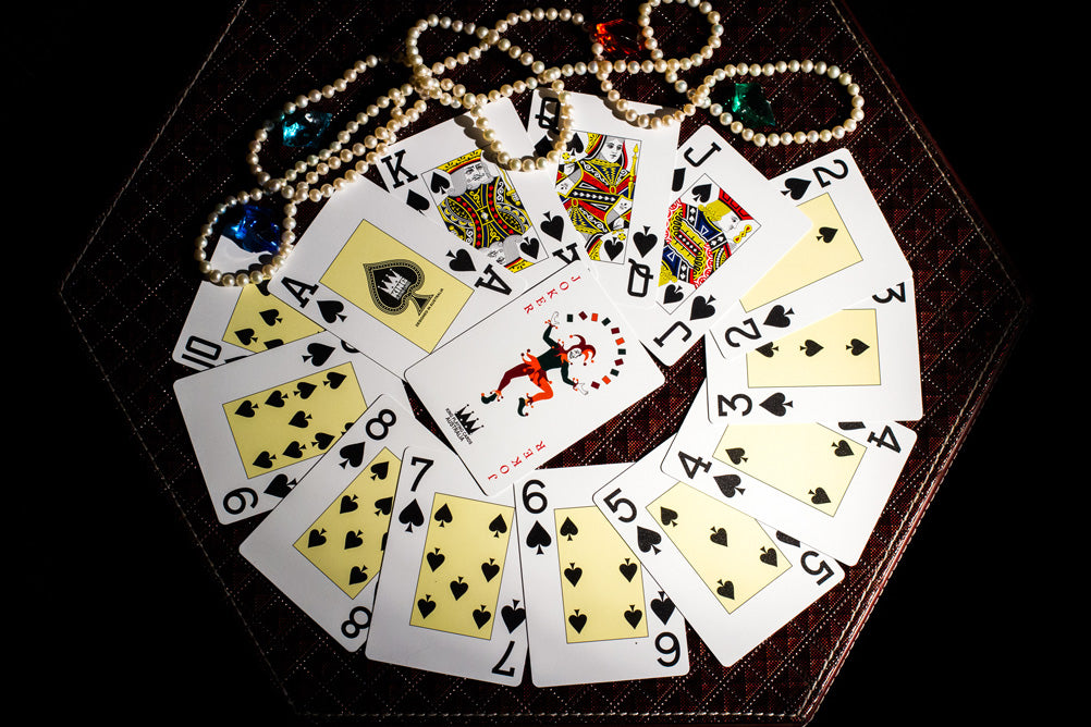 A spread of King playing cards showing jumbo indices, face cards and jokers